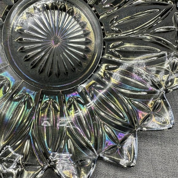 Federal Glass Bowl Petal Pattern Smoke Iridescent Amethyst Carnival 10.25" Vtg - Picture 5 of 12